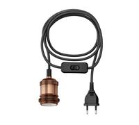 ledscom.de Câble textile RETRA, fiche, interrupteur, bronze mat, 3 m, douille de lampe, 1x E27 max. 60W