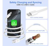 Câble tressé Carplay 2M pour iPhone 16 15 Pro Max,18W 3A Câble USB C pour Apple CarPlay et Android Auto,Câble Carplay pour iPad Pro,pour iPad 10/Air 5/4/iPad Mini 7 6,pour Galaxy A15 A55 S24 Pixel 9