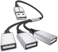 Câble triple USB Splitter, adaptateur 1 mâle à 3 femelle Extended Charging Data Hub USB Splitter pour ordinateur portable, PC¿Mac¿ Les voitures, PS5/4