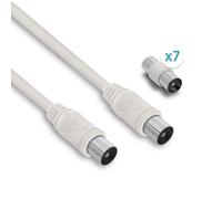 Câble TV coaxial 9,52 mm mâle/mâle+adaptateurs universels 5 m - blanc