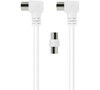 Câble TV Coaxial 9.52mm Coudé Mâle/Femelle 2m avec Adaptateur Mâle/Mâle Force Power Blanc G