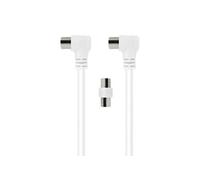 Câble TV Coaxial 9.52mm Coudé Mâle/Femelle 5m avec Adaptateur Mâle/Mâle Blanc