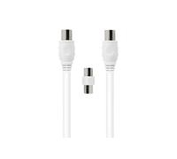 Câble TV Coaxial 9.52mm Mâle/Femelle 2m avec Adaptateur Mâle/Mâle Force Power Blanc G