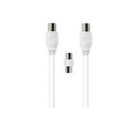 Câble TV Coaxial 9.52mm Mâle/Femelle 2m avec Adaptateur Mâle/Mâle Force Power Blanc G