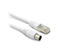 METRONIC 395285 Câble RJ45 / TV coaxial 9,52mm Prise Mâle/Male pour réception Television, TNT, Satellite, Décodeur, Antenne - Fil 2 mètres blindé à contact dorés - Blanc