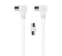 Câble TV Coaxial 9.52mm Coudé Mâle/Femelle 5m avec Adaptateur Mâle/Mâle Blanc