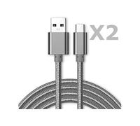 Cable Type-C Nylon Renforce Longeur 2M Couleur Argent X2