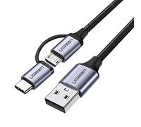 UGREEN Câble 2-en-1 USB-Micro USB/USB-C 1m Noir, Charge Rapide