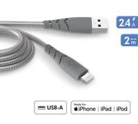 Câble Ultra-Renforcé USB A / Lightning 2.4A 2m FastCharge 12W Gris + Garantie à vie Force Power