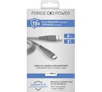 Câble Ultra-renforcé USB A/USB C 2m 3A Garanti à vie Gris - 100% Plastique recyclé Force Power