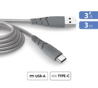Câble Ultra-Renforcé USB A / USB C 3A 3m FastCharge 15W Gris + Garantie à vie Force Power