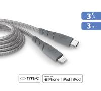 Câble Ultra-Renforcé USB C / Lightning 3A 3m PD 60W Gris + Garantie à vie Force Power
