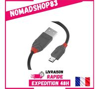 Câble USB 2.0 LINDY 3 m Type A vers Micro-B mâle 480 Mbit/s