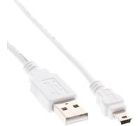 Câble USB 2.0 Mini InLine®, USB A Mâle vers Mini-B Mâle (5pol.), blanc, 0,5m