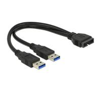 Câble USB 3.0 - DELOCK - ICOC USB3 Y2UA - Split 1x2 - 19 broches - 25 cm - Noir