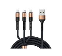 Câble USB 3-en-1 1,25 m - 8 Pin - Type-C - Micro USB - Charge Rapide 5A - Nylon Tressé - Doré