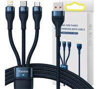 flash series â.¡ one-for-three fast charging data cable usb to m+l+c 100w 1.2m blue