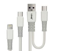 Câble USB-A / USB-C vers USB-C et Lightning Power Delivery 60W 12 mètre Noir