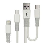 Câble USB-A / USB-C vers USB-C et Lightning Power Delivery 60W 1,2 mètre Noir
