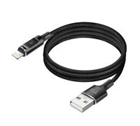 Câble USB-A vers Lightning avec LED et Charge Rapide 2,4A Nylon Tressé 1,5m Noir