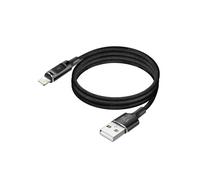 Câble USB-A vers Lightning avec LED et Charge Rapide 2,4A Nylon Tressé 1,5m Noir