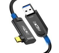 Câble USB A vers USB C Coudé 90 Degrés Fibre Optique 10M, 10Gbps Active Optical USB 3.2 avec Puce Allemande SiliconLine, Longue Distance pour Machine Vision, Caméra 4K Logitech, VR, Vidéoconférence