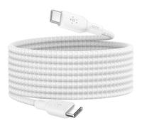 Belkin câble USB-C vers USB-C, Power Delivery 100 W, certification USB-IF 2.0, gaine tressée en nylon, cable USB C charge rapide pour iPhone 16, 15, iPad, MacBook, Galaxy S24, Pixel, etc., 3 m, blanc