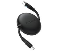 Câble USB-C 100W PD 5A TPE, PowerLink YOYO 1,0 m / 3,3 Ft Type-C Mini Câble Rétractable de Charge Rapide Noir, USB c Cordon Longueur à 4 Niveaux pour iphone15, ipad Pro/Air, Galaxy S24, Pixel