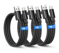 Cable USB C [1M/Lot de 3], Câble USB vers USB C Charge Rapide pour Samsung S25/S24/S23/S22/S21/A35/A34 A56/55, iPhone 16/15 Plus Pro Max, Pixel 8 7 6, Nylon Cable usbc vers USB A Cables usbc Court