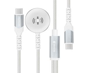 Câble USB-C 2 en 1 pour Smartwatch 2.5W / USB-C Power Delivery 60W 1.2m Swissten Blanc