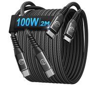 Cable USB C,【2m+2m】100W 5A Câble USBC vers USBC Charge Rapide,Nylon PD Câble Chargeur Type C pour iPhone 17 16 15 Pro Max,Samsung Galaxy S25 S24 Ultra,iPad MacBook,Pixel 9 Xiaomi Switch PS5 Telephone