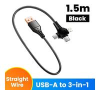 Câble Usb C 3 En 1 120W, Câble De Données Rétractable À Ressort De Charge Super Rapide Pour Iphone Huawei Xiaomi, Cordon De Données De Chargeur Rapide Pour Téléphone.Black Straight.1,5M
