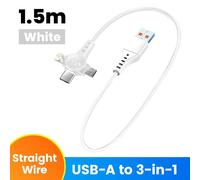 Câble Usb C 3 En 1 120W, Câble De Données Rétractable À Ressort De Charge Super Rapide Pour Iphone Huawei Xiaomi, Cordon De Données De Chargeur Rapide Pour Téléphone.White Straight.1,5M