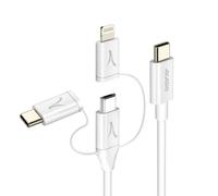 Câble USB-C 3-en-1 vers USB-C Micro-USB Lightning Écologique 1m Akashi Blanc