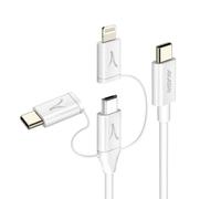 Câble USB-C 3-en-1 vers USB-C Micro-USB Lightning Écologique 1m Akashi Blanc