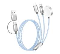 Câble USB-C 3 en 2 Multi Chargeur - 100W Câble de Charge Rapide 1,2M, Compatible avec pour iWatch Ultra/SE/10/9/8/7/6/5/4/3/2/1, pour i-Phone 16/15/14/13/12/11, pour i-Pad, AirPods - Voyage & Camping