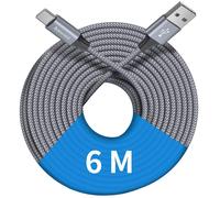 Cable Usb C 6M, Lang Câble Usb Type-C Charge Rapide Nylon Tressé Fil Compatible Avec Samsung Galaxy S20 S21 S22 S10 S9, A14 A13 A33 A40, Tab 8 Plus, Et Plus Téléphone, Tablette Usb C -Gris