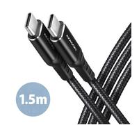 AXAGON BUCM-CM15AB USB-C à USB-C 2.0 Kabel, 1,5m, PD 60W, 3A, geflochten G