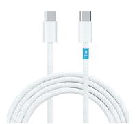 Câble USB C Charge Rapide 60W Longueur 1m, Nylon tressé Blanc, 2 Fiches USB type C 2.0 Mâles