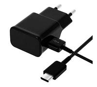 Cable USB-C + Chargeur Secteur Noir Compatible avec Samsung Galaxy A20E / A40 / A50/A70/A80/A9 2018/A8 2018/A5 2017/A3 2017- Cable Type USB-C Mesure 1 Metre Chargeur Prise Murale Phonillico®