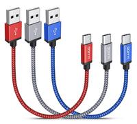 Cable USB C Court 0.3m Lot de 3, 3A Charge Rapide Cable USB vers USB C Nylon Tressé Cordon pour iPhone 15/15 Pro, Samsung Téléphones, Android Auto, Allume Cigare USB C, Power Bank