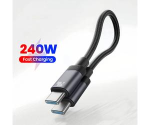 Câble USB C court 15CM/20CM 240W Type C à Type C câble de charge rapide câble tressé magnétique pour iphone 15 16 17 Samsung Huawei Black 15cm