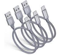 Cable USB C Courte 50cm, [0.5M Lot de 3] Cable USB USB C Charge Rapide 3A Chargeur Nylon pour Galaxy S25 S24 S23 S22 S21 S20 S10 A13 A12 A14 A52 A53 A53s S9 S8 Redmi 9A Note 11 Pro,PS5,Switch