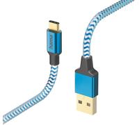 Câble USB-C de charge et transfert de données Reflective (USB-A 2.0 mâle vers USB-C mâle, câble blindé, anti-torsion, Fiche Aluminium plaqué or, Gaine nylon tressé robuste, 1.5 m) Bleu