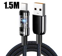 Câble Usb C De Charge Rapide 240W 10A,En Nylon Tressé,Transparent,Type C,Haute Vitesse,Pour Ligne De Données Samsung Huawei Mi.1.5M-A To C.