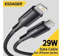 Câble USB C Essager pour iPhone 14 13 12 11 Pro Max Xs 8 Plus iPad Macbook fil 29W PD charge rapide Type C vers cordon de données d'éclairage Black 27W