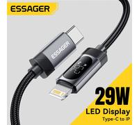 Câble USB C Essager pour iPhone 14 13 12 11 Pro PD 29W charge rapide Type C pour l'éclairage câble d'affichage numérique pour iPad Macbook gris