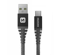 Câble USB C Fibre Aramide 1.5m Charge Rapide 60W Prise USB Swissten Noir