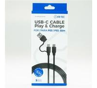 Câble USB-C Just For Games Play & Charge 3 m pour PS5 et PS5 Slim Noir Noir G