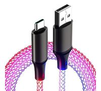 Câble USB C LED RVB vers type C - 1 m - Câble de charge USB C - 66 W - Charge rapide - Câble USB C RVB pour Samsung S24/S23/S22/Z Flip 6/Z Fold 6, Huawei P70/P60, Sony, Xiaomi (USB A-C)